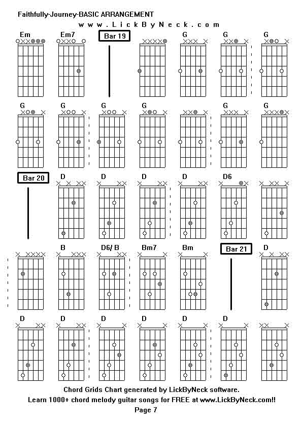 Chord Grids Chart of chord melody fingerstyle guitar song-Faithfully-Journey-BASIC ARRANGEMENT,generated by LickByNeck software.